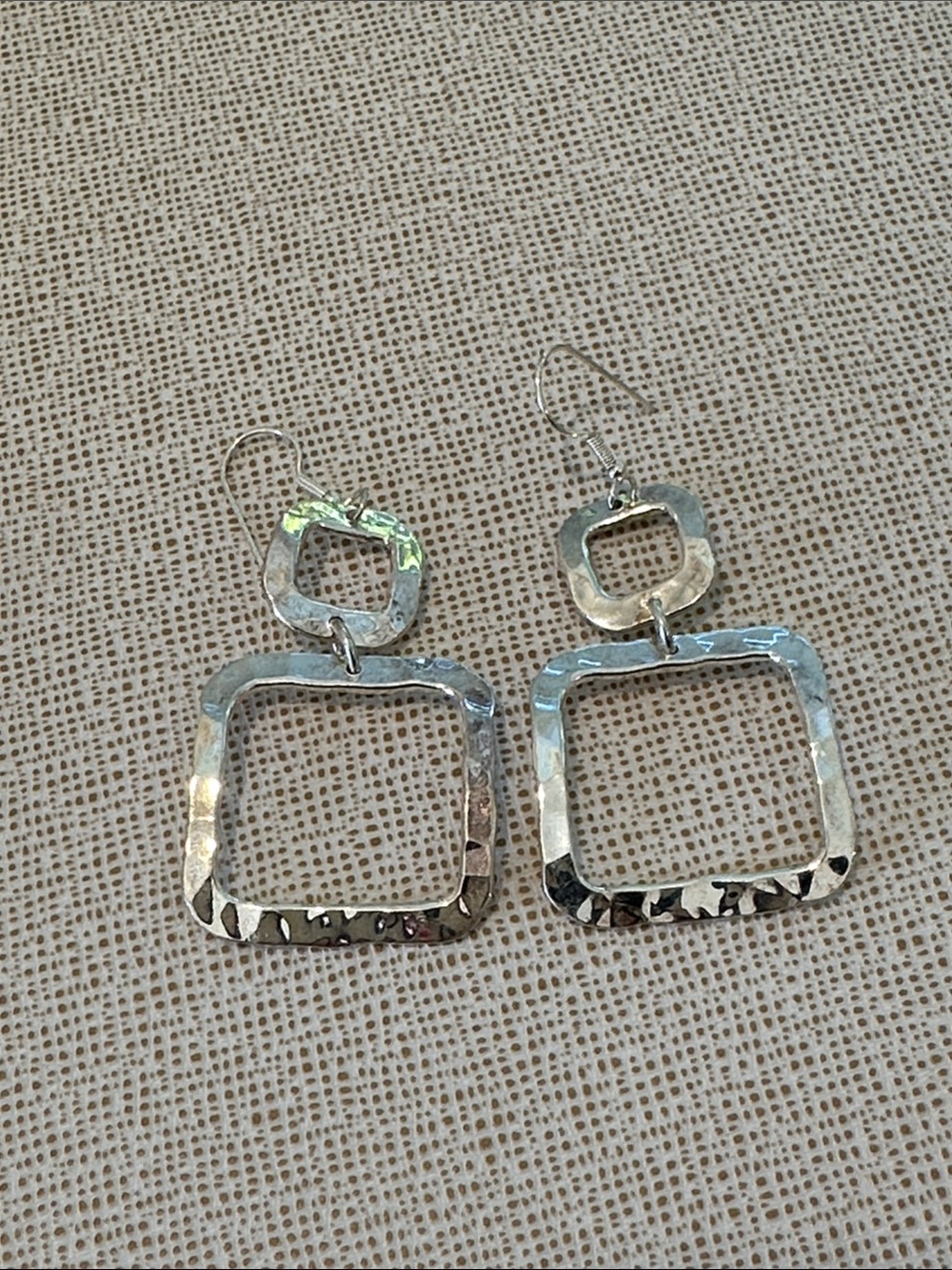 Hammered Sterling Silver Open-Square Silver Dangle Earrings